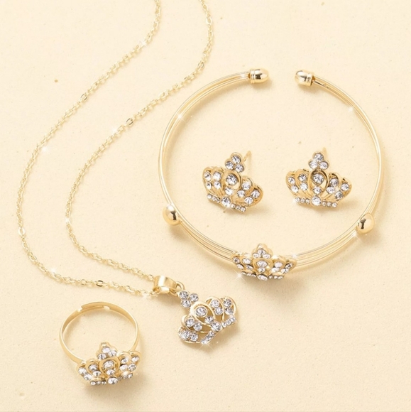 Royal & Stylish Napier 9k Gold & Lab Diamond Royal Crown 4 Piece Set - Picture 4 of 7